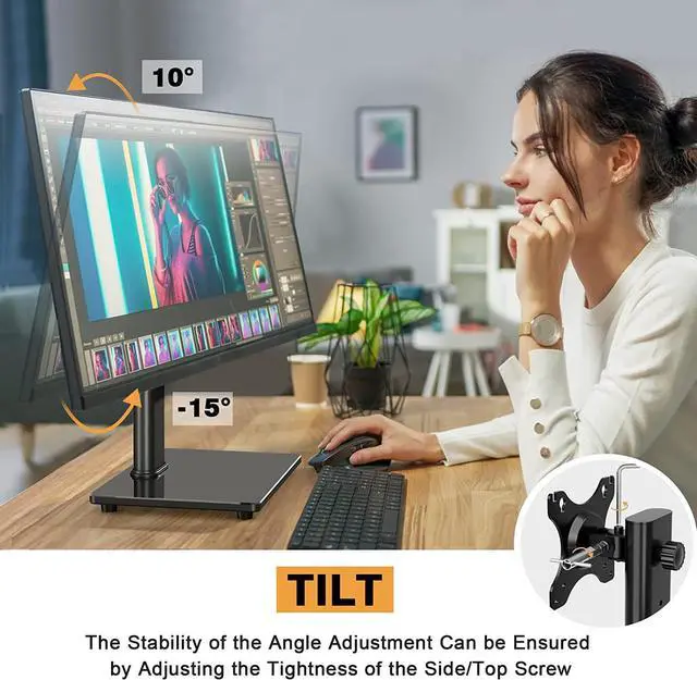 Alt view image 7 of 7 - Single Monitor Stand VESA Mount for 13-32 Inch Screens, Free-Standing Monitor Riser with Swivel Tilt Rotation Height Adjustable, Universal Desk Stand up to 44lbs, VESA 75x75, 100x100mm