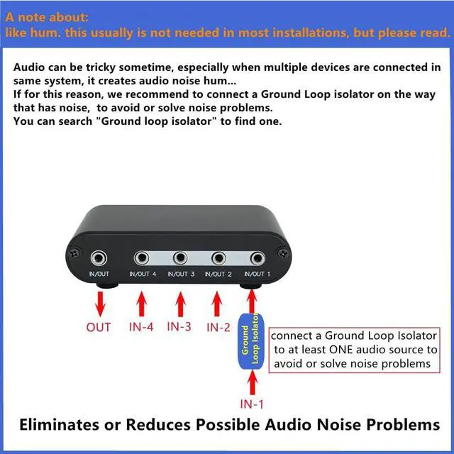 Alt view image 7 of 7 - 4-Way 3.5mm Stereo Audio Switch Input Signal Source Switcher Selector Splitter Box with line Volume Controller (4 in 1 Out / 1 in 4 Out) -MC41