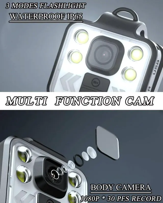 Alt view image 3 of 6 - Body Camera with Audio & Video Recording - 1080P Mini Small Portable Sport 64G Cam Recorder - Flashlight Headlamp Waterproof Cam- for Child Pet Home Outdoor Fishing Camping (With Magnetic Lanyard)