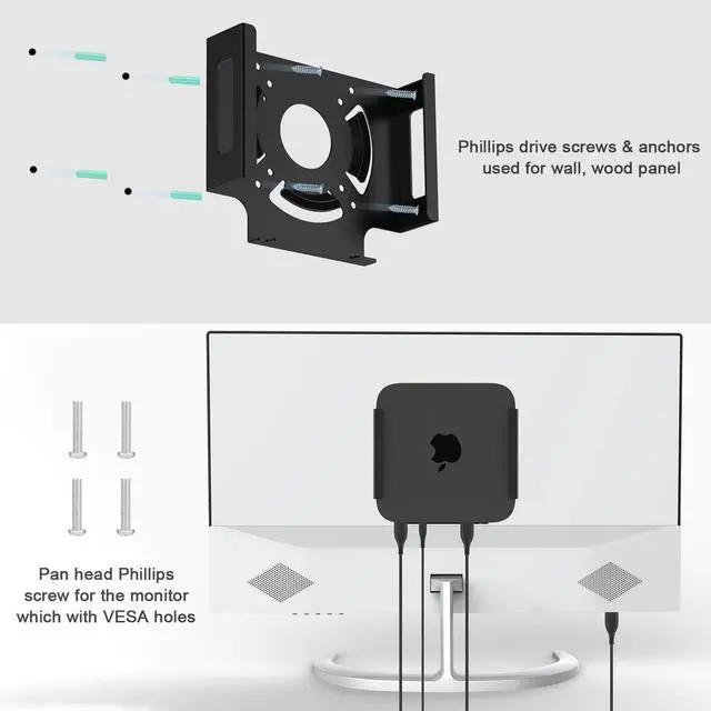 Alt view image 6 of 7 - IFCASE Mac Mini M2 Mount, Heat Dissipation Design Anti-Scratch Behind Monitor, Under Desk, Wall Mount Stand for Mac Mini 2011 to 2023 M2 Pro, Compatible with VESA Hole (Black)