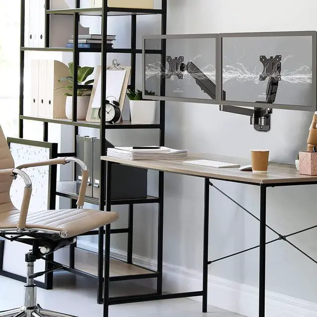 Alt view image 7 of 7 - Dual Monitor Wall Mount, Double Monitor Wall Stand for Two 17-32 inch Flat/Curved Computer Screens, Height Adjustable Gas Spring Monitor Wall Monitor, Hold Up to 17.6lbs, VESA 75/100