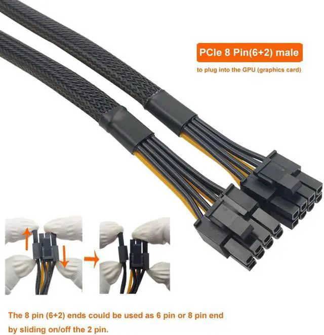 Alt view image 3 of 4 - 8 Pin PCIe Splitter Cable, GPU VGA 8 Pin Female to Dual 8 Pin (6+2) Male PCI Express Power Adapter Extension Sleeved 13-inch (33cm)
