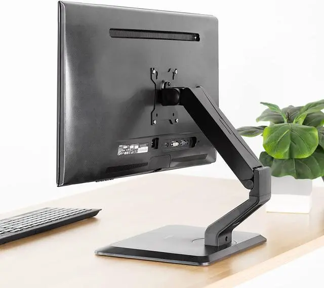 Alt view image 2 of 7 - Premium VESA Single 17 to 32 inch Computer Monitor & Touch Screen Desk Stand with Rotating Base Freestanding Pneumatic Height Adjustable Arm Mount STAND-V001R