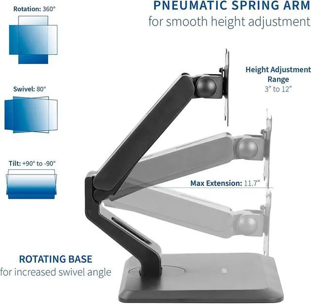 Alt view image 6 of 7 - Premium VESA Single 17 to 32 inch Computer Monitor & Touch Screen Desk Stand with Rotating Base Freestanding Pneumatic Height Adjustable Arm Mount STAND-V001R