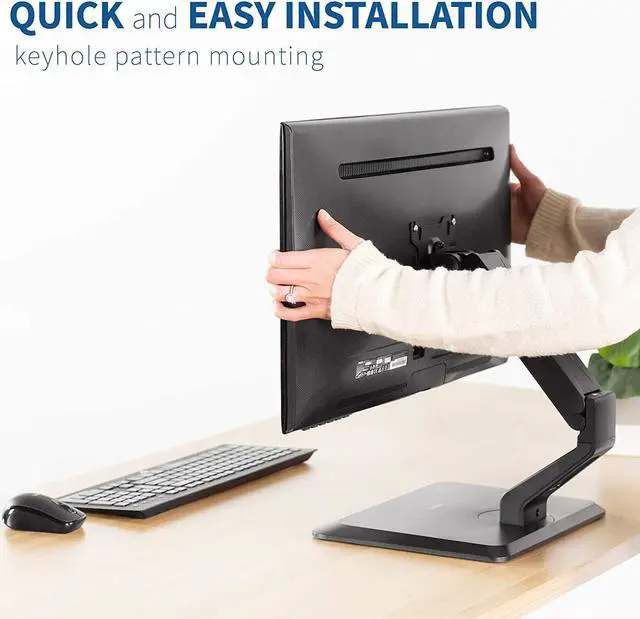 Alt view image 7 of 7 - Premium VESA Single 17 to 32 inch Computer Monitor & Touch Screen Desk Stand with Rotating Base Freestanding Pneumatic Height Adjustable Arm Mount STAND-V001R