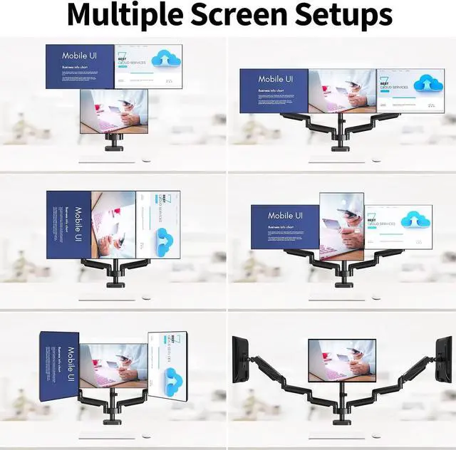 Alt view image 5 of 7 - MOUNTUP Triple Monitor Mount, Three Monitor Desk Mount for Max 27 inch Computer Screens, Triple Monitors Stand with Gas Spring, Monitors Arm with Swivel, Tilt, Rotation, Each Arm Holds Up to 19.8 lbs