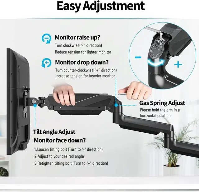 Alt view image 4 of 7 - MOUNTUP Triple Monitor Mount, Three Monitor Desk Mount for Max 27 inch Computer Screens, Triple Monitors Stand with Gas Spring, Monitors Arm with Swivel, Tilt, Rotation, Each Arm Holds Up to 19.8 lbs