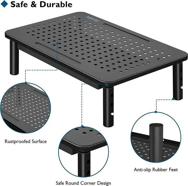 Alt view image 4 of 7 - BONTEC 2 Pack Monitor Stand Riser with Drawer, 3 Height Adjustable PC Monitor Riser for Desk with Mesh Platform for Laptop, Computer, iMac, PC, Printer up to 44LBS/20KG, Cable Ties Included