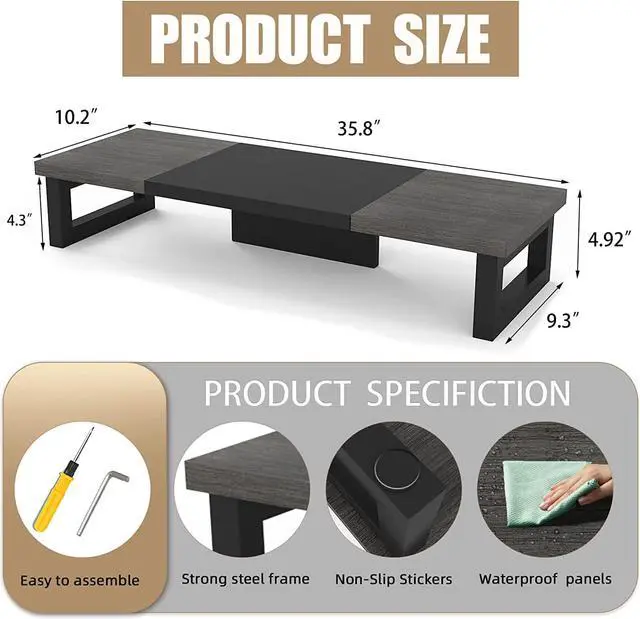 Alt view image 7 of 7 - WESTREE Dual Monitor Stand Riser, Wood and Steel Monitor Stand Riser, Computer Monitor Stand for 2 Monitors, Multi-Purpose Desktop Storage Stand for Computer,Laptop,Printer,TV