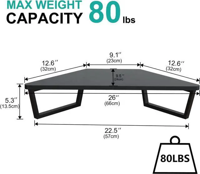Alt view image 5 of 6 - TEAMIX 26 inch Triangle Monitor Stand Riser, Desktop Corner Shelf with Metal Leg Wood Computer Stand with Storage Laptop Riser Office Organization