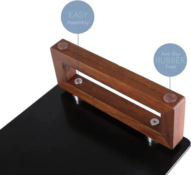 Alt view image 5 of 7 - YEOUX Black Glass Computer Monitor Stand Riser with Wooden Base for Flat Screen LCD, LED TV, Laptop, Printer, Multi Media Desktop Stand, Office Supplies Desk Organization