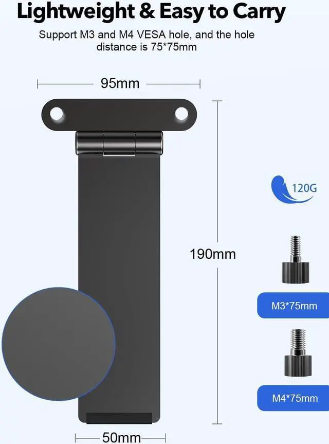 Alt view image 6 of 7 - UPERFECT Portable Monitor Stand with Hand Screw, 7 to 18.5 inch Freestanding Desk Mount with Swivel/Tilt/Rotation, Fits Monitor with M3/M4*75MM VESA