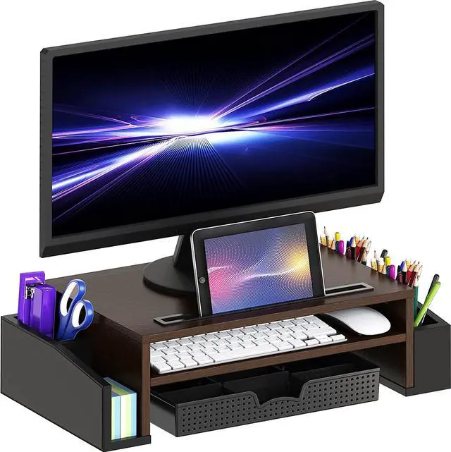 Main image of Simple Houseware Desk Monitor Stand Riser with Adjustable Organizer tray, Espresso