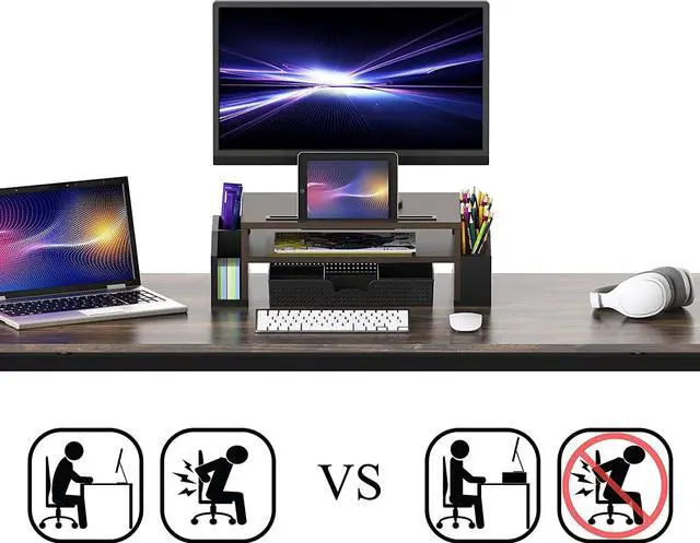 Alt view image 3 of 6 - Simple Houseware Desk Monitor Stand Riser with Adjustable Organizer tray, Espresso