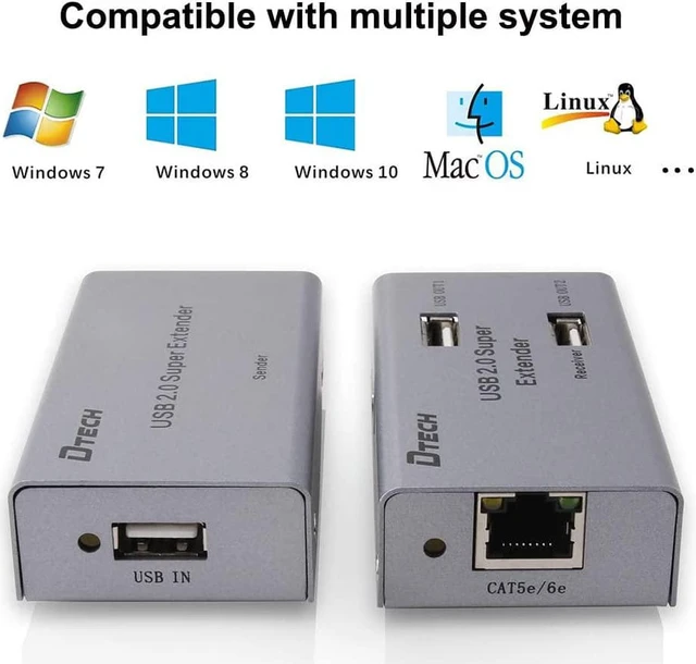 Alt view image 3 of 7 - DTECH USB Extender Over Cat5E/6 164ft USB2.0 Over Ethernet Extension Adapter with 4 USB 2.0 Ports Data Hub Multiport for Web Cameras Computer External Hard Drive Keyboard Mouse