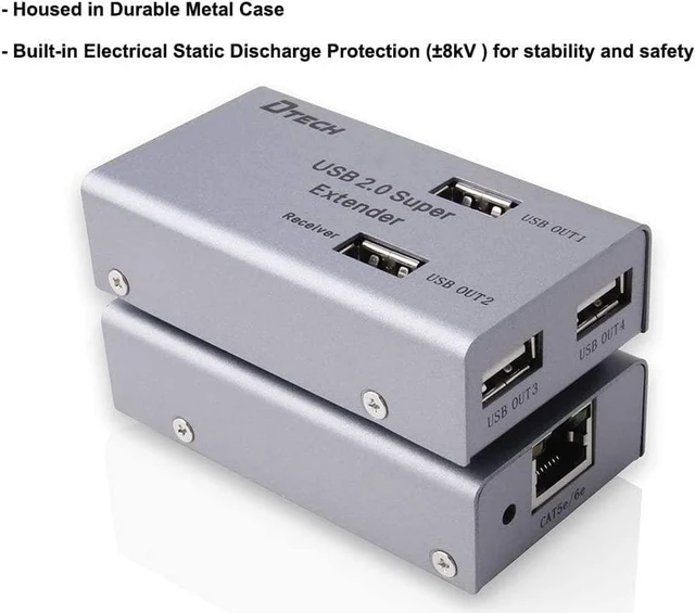 Alt view image 5 of 7 - DTECH USB Extender Over Cat5E/6 164ft USB2.0 Over Ethernet Extension Adapter with 4 USB 2.0 Ports Data Hub Multiport for Web Cameras Computer External Hard Drive Keyboard Mouse