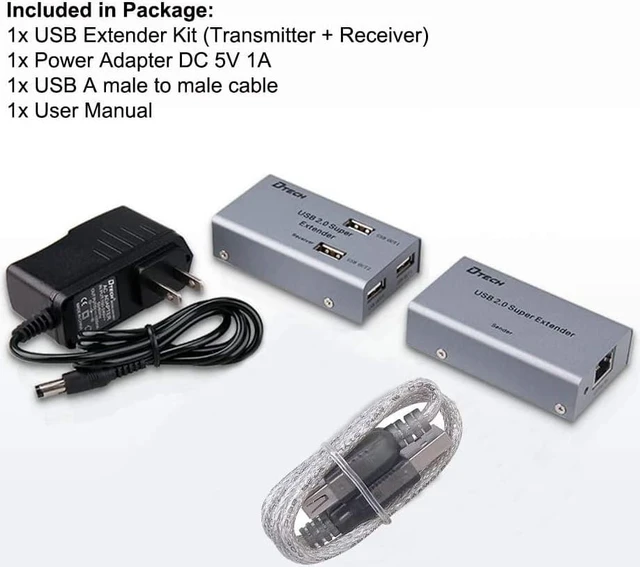 Alt view image 7 of 7 - DTECH USB Extender Over Cat5E/6 164ft USB2.0 Over Ethernet Extension Adapter with 4 USB 2.0 Ports Data Hub Multiport for Web Cameras Computer External Hard Drive Keyboard Mouse