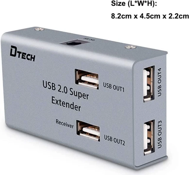 Alt view image 6 of 7 - DTECH USB Extender Over Cat5E/6 164ft USB2.0 Over Ethernet Extension Adapter with 4 USB 2.0 Ports Data Hub Multiport for Web Cameras Computer External Hard Drive Keyboard Mouse