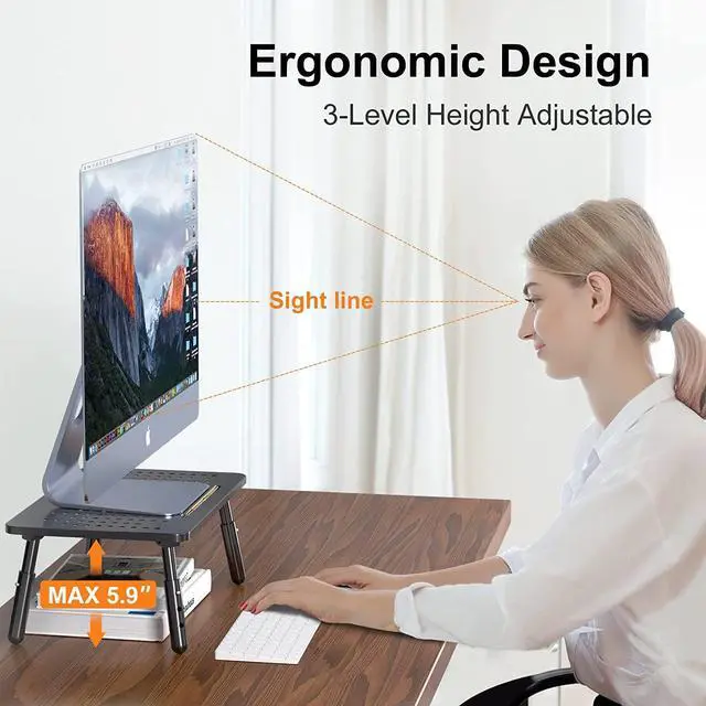 Alt view image 3 of 7 - Bracwiser Foldable Monitor Riser Metal Computer Stand for Desk 3 Height Adjustable Laptop Stand with Pen Storage, MST013