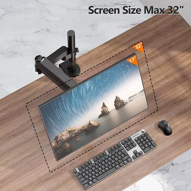 Alt view image 2 of 7 - WALI Single Monitor Mount, Computer Monitor Stand for Desk Fits 13-32 Inch, Monitor Arm Desk Mount Hold up to 17.6lbs,Gas Spring Arm Full Adjustable Monitor Stand with Clamp(GSDM001),Black