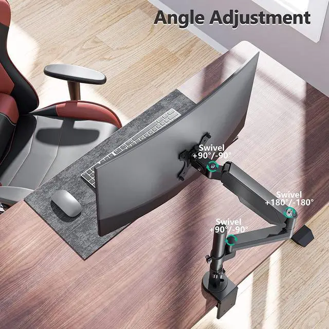 Alt view image 5 of 7 - WALI Single Monitor Mount, Computer Monitor Stand for Desk Fits 13-32 Inch, Monitor Arm Desk Mount Hold up to 17.6lbs,Gas Spring Arm Full Adjustable Monitor Stand with Clamp(GSDM001),Black