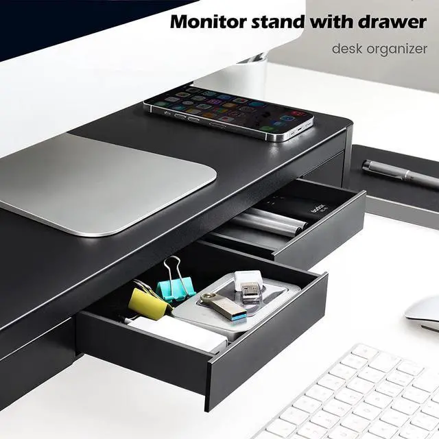 Alt view image 3 of 7 - meatanty 2 in 1 Monitor Stand Riser with 2 Storage Drawers and 4 USB Ports, Metal Computer Monitor Stand Supports Transfer Data and Charging, Desk Organizer for PC,Laptop,iMac (21 inches)
