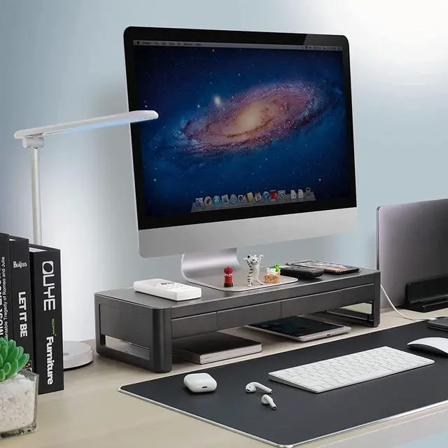 Alt view image 7 of 7 - meatanty 2 in 1 Monitor Stand Riser with 2 Storage Drawers and 4 USB Ports, Metal Computer Monitor Stand Supports Transfer Data and Charging, Desk Organizer for PC,Laptop,iMac (21 inches)