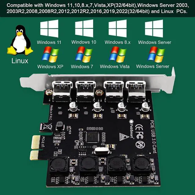Alt view image 6 of 7 - 4 Ports Superspeed 5Gbps USB 3.0 PCI Express Expansion Card for Windows 11, 10, 8.x, 7, Vista, XP Desktop PCs, Built in Self-Powered Technology, No Need Additional Power Supply (FS-U4-Pro)