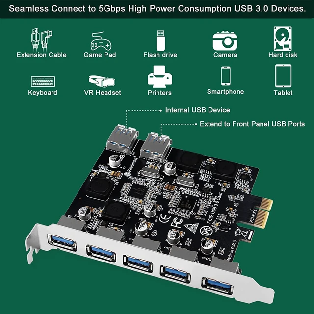 Alt view image 4 of 7 - 7-Ports Superspeed 5Gbps PCIE USB 3.0 Expansion Card for Windows 11, 10, 8.x, 7, Vista, XP Desktop PCs, Built in FebSmart Self-Powered Technology, No Need Additional Power Supply (FS-U7-Pro)