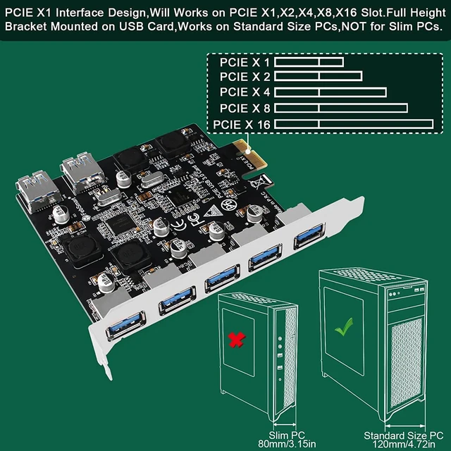 Alt view image 7 of 7 - 7-Ports Superspeed 5Gbps PCIE USB 3.0 Expansion Card for Windows 11, 10, 8.x, 7, Vista, XP Desktop PCs, Built in FebSmart Self-Powered Technology, No Need Additional Power Supply (FS-U7-Pro)