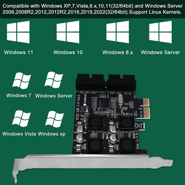 Alt view image 6 of 7 - 2X 19Pin USB 3.0 Header Ports PCIE USB 3.0 5Gbps Expansion Card for Windows and Linux Desktop PCs, Built in FebSmart Self-Powered Technology, No Need Additional Power Supply (FS-H2-Pro)