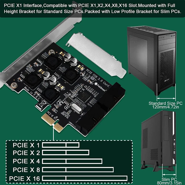 Alt view image 7 of 7 - 2X 19Pin USB 3.0 Header Ports PCIE USB 3.0 5Gbps Expansion Card for Windows and Linux Desktop PCs, Built in FebSmart Self-Powered Technology, No Need Additional Power Supply (FS-H2-Pro)