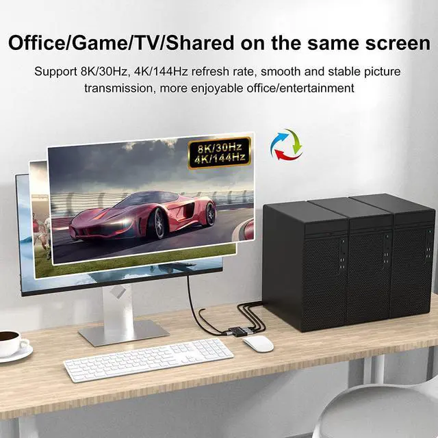 Alt view image 7 of 7 - CableDeconn A0209 DisplayPort 8K DP 1.4 Switch 3In 1Out 1In 3Out Bi-Direction 8K@30Hz 4K@144Hz Splitter Converter for Multiple Source and displays