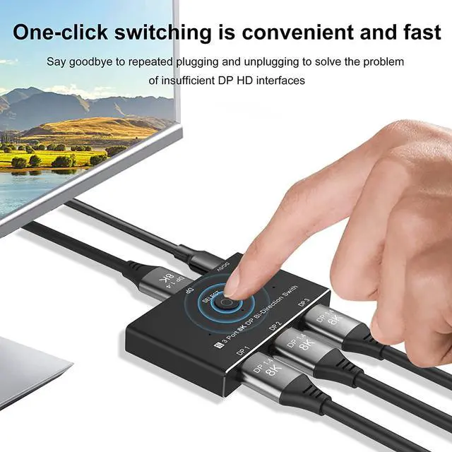 Alt view image 4 of 7 - CableDeconn A0209 DisplayPort 8K DP 1.4 Switch 3In 1Out 1In 3Out Bi-Direction 8K@30Hz 4K@144Hz Splitter Converter for Multiple Source and displays