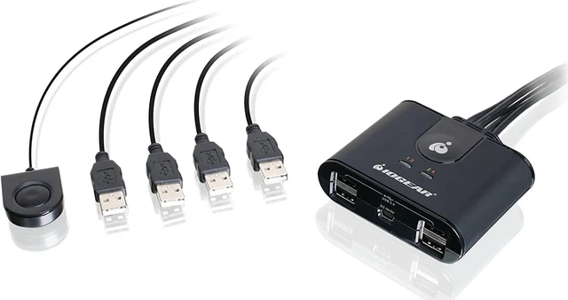 Alt view image 2 of 3 - IOGEAR 4x4 USB Sharing Switch - With USB-C Adapter - Compatible MAC/PC - LED Indicates - Switch With Remote - GUS404CA1KIT