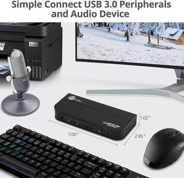 Alt view image 7 of 7 - SIIG 2-Port 4K KVM Switch DisplayPort with Remote Control, DP or HDMI Output, 2X USB 3.2 Type-A Ports, Support DisplayPort 1.4/1.2, EDID Bypass, Compatible with Windows and Mac (CE-KV0C11-S1)