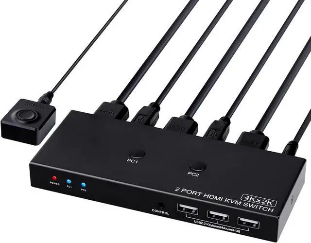 Main image of KVM Switch HDMI 4Kx2K@60Hz, 2 Port USB Switch HDMI Switch for 2 Computers Share One UHD Monitor and Keyboard Mouse Printer, Support 4K@60H YUV RGB 4:4:4, HDCP2.3, with 2 USB Cables and Wired Control