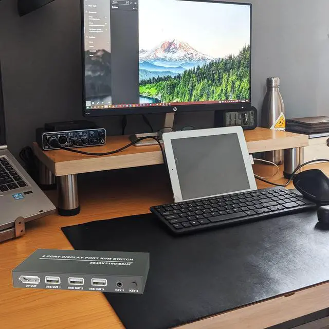 Alt view image 7 of 7 - Displayport kvm Switch - 2 Port DP KVM Switch,Display Port Monitor Switch for 2 Computers Share 3 USB2.0 Keyboard Mouse Printer,U-Disk,Support 4K@60Hz,2 DP&2 USB Cables 1 Desktop Controller