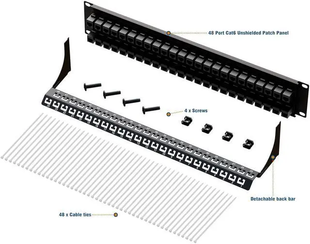 Alt view image 5 of 6 - iwillink 10Gbps Patch Panel 48 Port, RJ45 Through Coupler Cat6 Patch Panel, 2U UTP Patch Panel 19-Inch with Back Bar, Wallmount or Rackmount, Compatible with Cat5, Cat5e, Cat6 Cabling