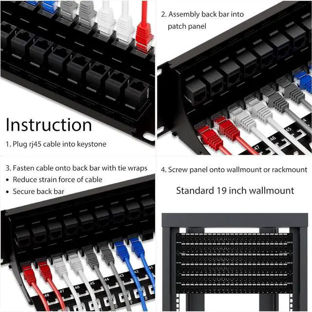 Alt view image 6 of 6 - iwillink 10Gbps Patch Panel 48 Port, RJ45 Through Coupler Cat6 Patch Panel, 2U UTP Patch Panel 19-Inch with Back Bar, Wallmount or Rackmount, Compatible with Cat5, Cat5e, Cat6 Cabling