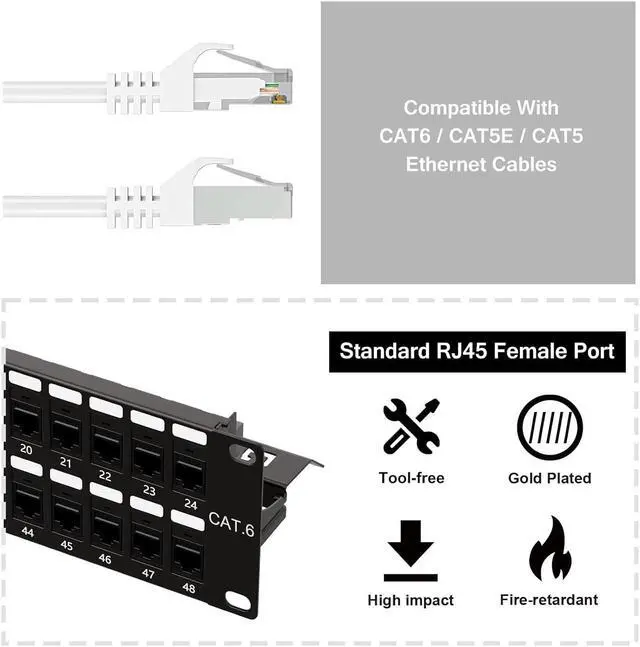Alt view image 3 of 6 - iwillink 10Gbps Patch Panel 48 Port, RJ45 Through Coupler Cat6 Patch Panel, 2U UTP Patch Panel 19-Inch with Back Bar, Wallmount or Rackmount, Compatible with Cat5, Cat5e, Cat6 Cabling