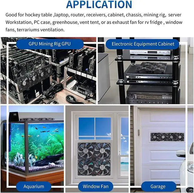 Alt view image 2 of 7 - Wderair 4 x 120mm Server Rack Mount Fan 12V with 100V - 240V AC Power Variable Speed Control, High Airflow for DIY Cooling Mining Rig, AV Cabinets, Home Theater, Refrigerator, Greenhouse