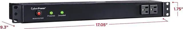 Alt view image 5 of 6 - CyberPower RKBS15S2F10R 15A 12-Outlet 1U RM Rackbar Surge Supressor