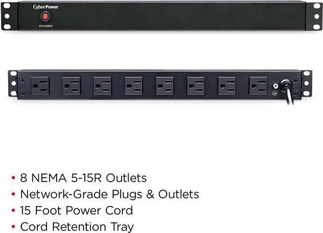 Alt view image 7 of 7 - CyberPower PDU15B8R Basic PDU, 100-125V, 15A (Derated to 12A), 8 Outlets, 1U Rackmount, Welcome to consult