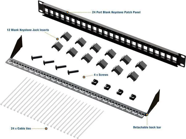 Alt view image 2 of 6 - Iwillink 24 Port Blank Keystone Patch Panel with (12-Pack) Blank Keystone Jack Inserts - 1U 19" Metal Rackmount or Wallmount Housing for Keystone Jacks/Keystone Panel, Welcome to consult