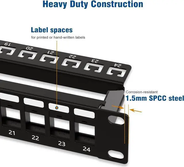 Alt view image 4 of 6 - Iwillink 24 Port Blank Keystone Patch Panel with (12-Pack) Blank Keystone Jack Inserts - 1U 19" Metal Rackmount or Wallmount Housing for Keystone Jacks/Keystone Panel, Welcome to consult