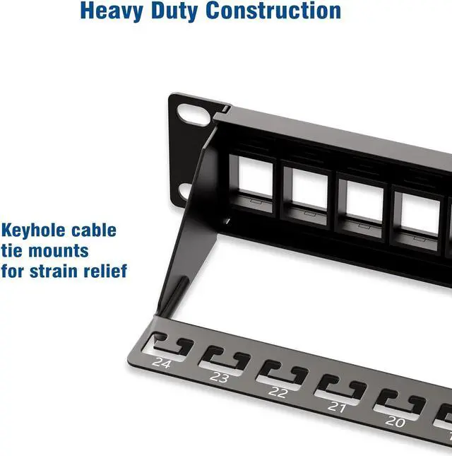 Alt view image 5 of 6 - Iwillink 24 Port Blank Keystone Patch Panel with (12-Pack) Blank Keystone Jack Inserts - 1U 19" Metal Rackmount or Wallmount Housing for Keystone Jacks/Keystone Panel, Welcome to consult