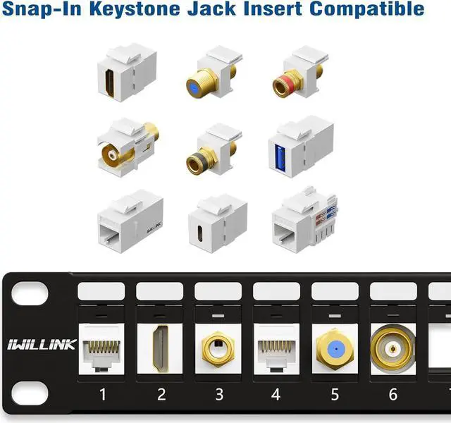 Alt view image 6 of 6 - Iwillink 24 Port Blank Keystone Patch Panel with (12-Pack) Blank Keystone Jack Inserts - 1U 19" Metal Rackmount or Wallmount Housing for Keystone Jacks/Keystone Panel, Welcome to consult