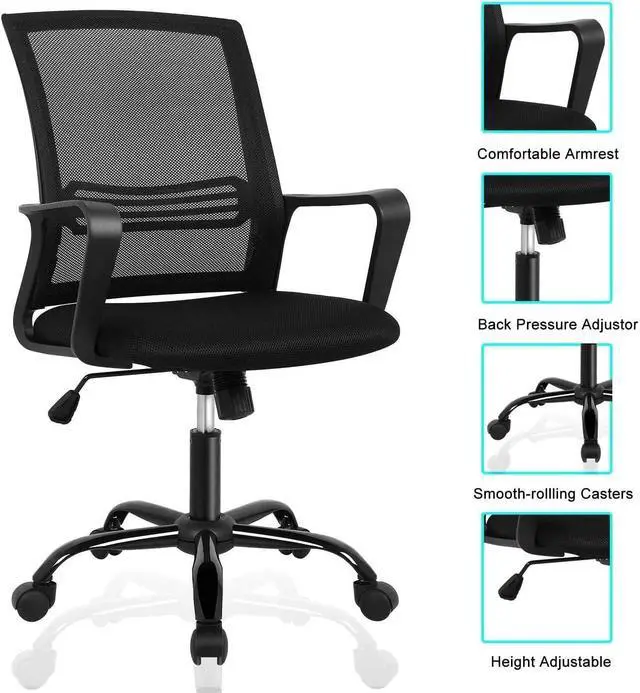 Alt view image 4 of 7 - Office Chair, Desk Chair Home Office Chair Mesh Computer Chair Ergonomic Office Chair with Lumbar Support Armrests, Mid Back Task Chair Adjustable Swivel Rolling Chair for Home Office, Living Room