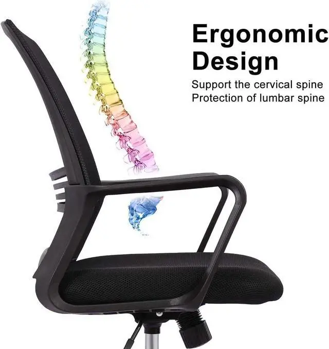 Alt view image 6 of 7 - Office Chair, Desk Chair Home Office Chair Mesh Computer Chair Ergonomic Office Chair with Lumbar Support Armrests, Mid Back Task Chair Adjustable Swivel Rolling Chair for Home Office, Living Room